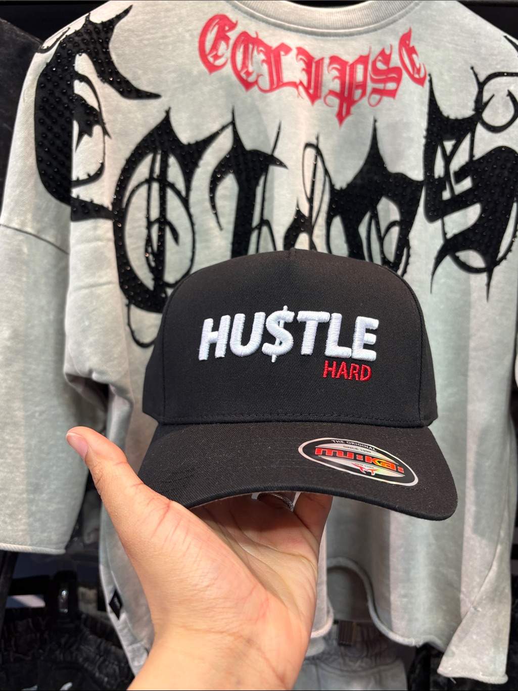 Black Hustle Hard Embroidered Cap